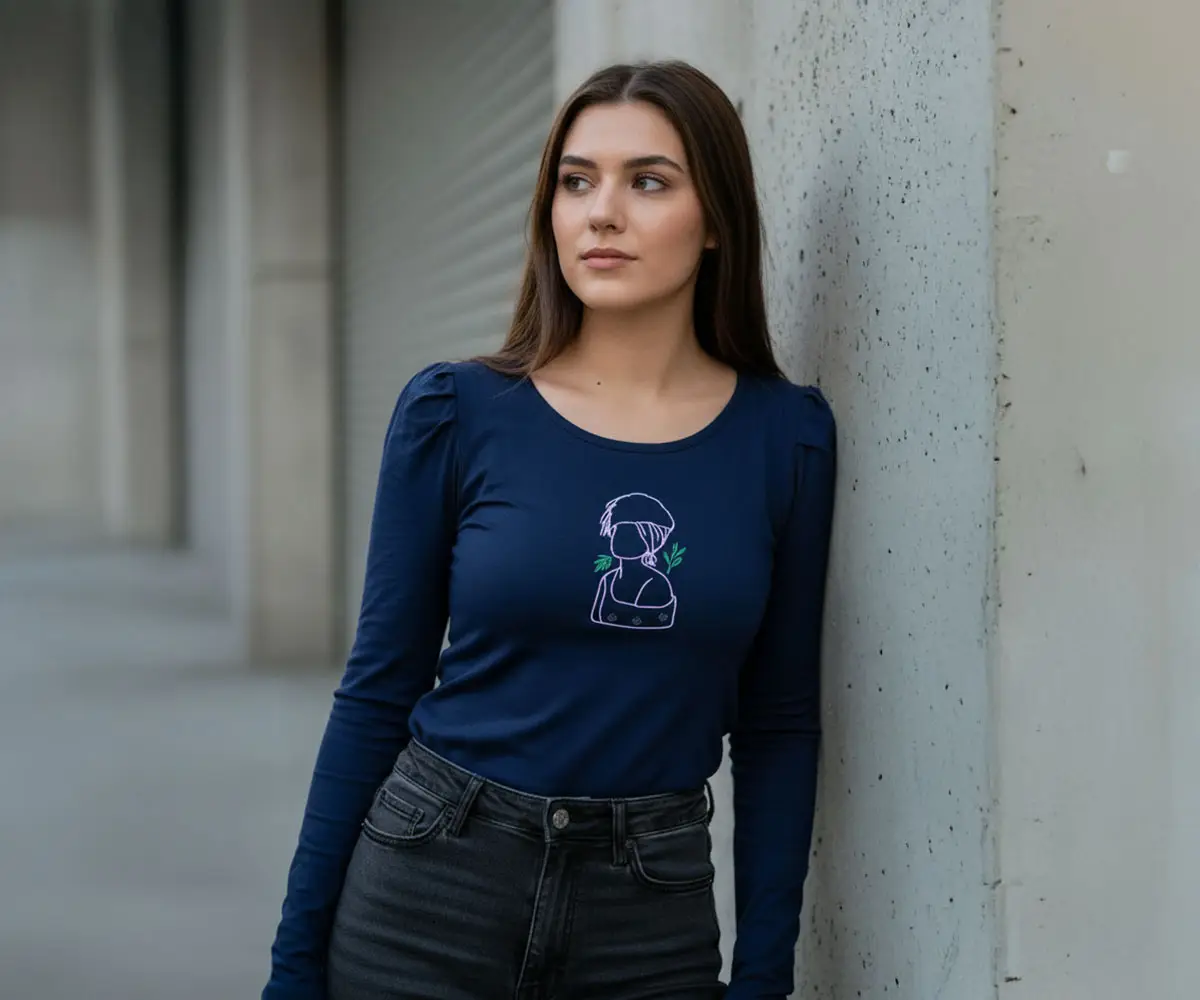 Modelo femenina usando la blusa con estampado divertido 'Chicky' de BeDonato
