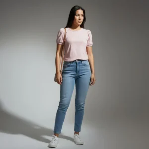 Modelo femenina usando la blusa de rayas de Rayón de BeDonato