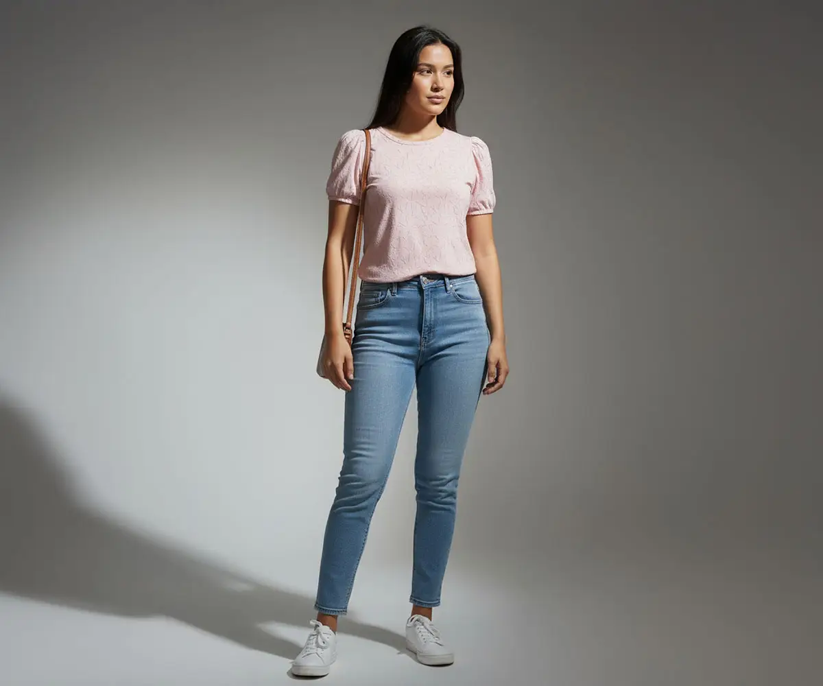 Modelo femenina usando la blusa de rayas de Rayón de BeDonato