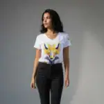 Modelo usando la blusa Urban Fox de BeDonato con diseño de zorro
