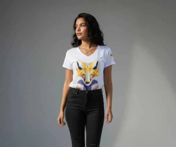 Modelo usando la blusa Urban Fox de BeDonato con diseño de zorro