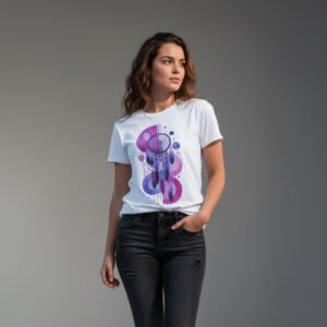 Modelo femenina usando la camiseta con diseño de atrapasueños de BeDonato