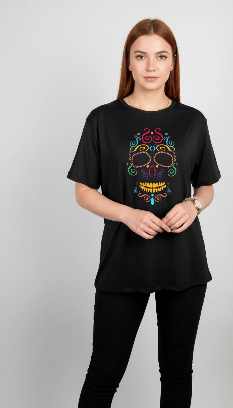 Camiseta oversize 'Catrina' BeDonato en modelo de moda urbana cultural